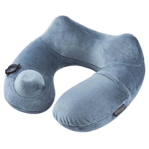 Trapilw ネックピロー 首枕 旅行用 飛行機 空気枕 バス オフィス トラベル 旅行便利グッズ 収納袋一体型 洗えるカバー (グレー)
