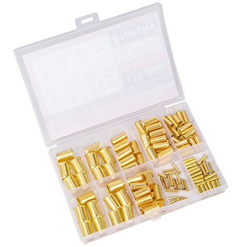 Breezliy 120Pcs Tube Od(1/8"3/16" 1/4" 5/16'' 3/8" 1/2") Brass Compression Insert,Insert Tube Support Compression Sleeve Fitting #TOP1