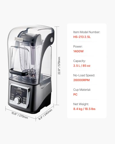 Image of VEVOR Blender for Smoothies, 85 oz 1400W, Professional Blender with Powerful Motor, Multi-Functional Food Processing with Noise Cover for Smoothie /Milkshake /Juice, Fits for Kitchen