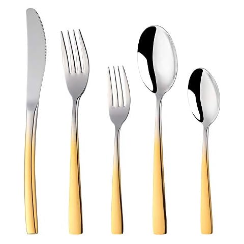 Buyer Star Gradient Gold Silverware Set 20-Pieces Stainless Steel Flatware Set Reusable Metal Dinnerware Cutlery Set Cover