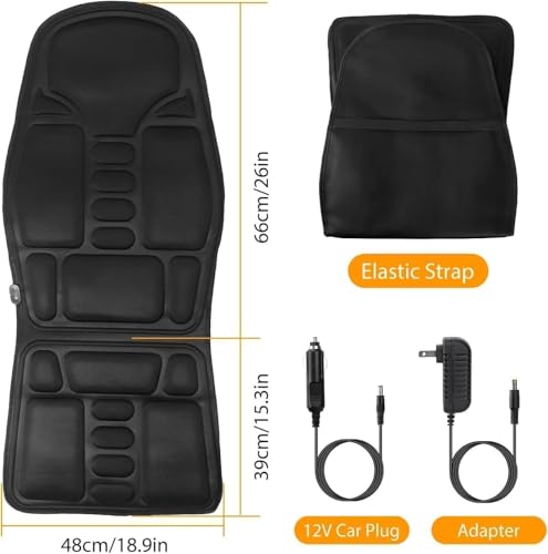 Image of Alokrupaswam Car Seat Massager with Heat & Memory Foam Support | 8 Vibration Motors Full Back Neck Lumbar Massage Chair Pad for Home Office Travel Comfort
