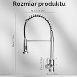 RUCUDIM Kran kuchenny ze stali nierdzewnej, wyciągany, niskociśnieniowa armatura kuchenna, wyciągana, sprężyna spiralna, armatura zlewozmywakowa, wysoki łuk, bateria mieszająca do kuchni, obracany o