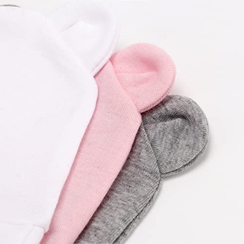 Bqubo Newborn Baby Hospital Hats Beanie Bear Ears Infant Caps Baby Cotton No Scratch Mittens Set For 0-3 Months #TOP3
