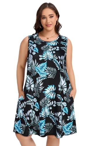 Image of elescat Plus Size Summer Dresses for Women Sleeveless Pockets Beach Tshirt Tank Sundress 2026