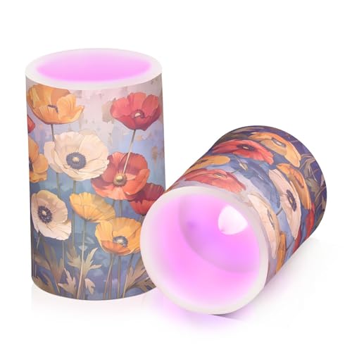 ALAZA Vibrant California Poppies Flickering Flameless Candles Battery Operated with Remote Timer,Tea Light Candles LED Pillar Votive Candles set of 2 for Outdoor Indoor Decorations22