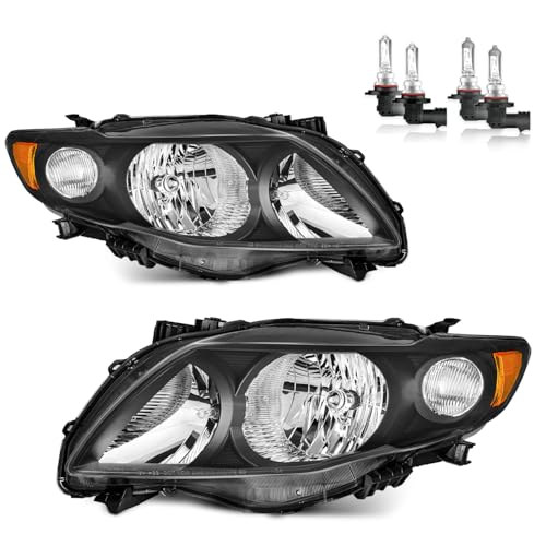 KarSpareHub Headlights Assembly with Bulbs for 2009 2010 Toyota Corolla Halogen Headlamp Replacement Passenger and Driver Side