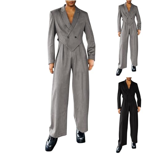 Cambkatl Men's Stylish Blazer Suits Long Sleeve Notched Collar Single Button Irregular Suit Jackets & Pants 2-Pieces Sets2