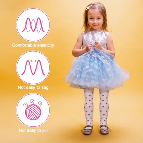 KESYOO Heart Tights for Girls: Pantyhose White Stockings with Dots Seamless Non Slip Leggings for Kids Dance Party Size 82