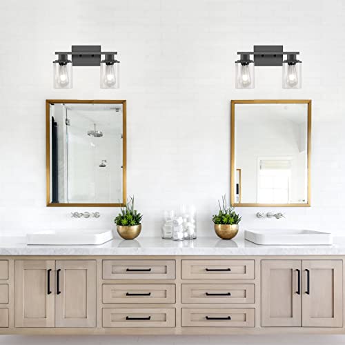 Image of Bathroom Vanity Light, 2-Light Modern Matte Wall Sconce Lighting with Clear Glass Shade, Wall Lights,Bath Vintage Wall Mounted Lamps for Mirror Bedroom Living Room