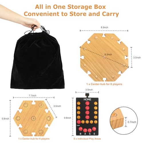 Image of Marble Board Game,Wooden Board Game for 6-8 Players,Portable Design Marble Game with 32 Marbles 16 Dice, Family Game Night Gift for Kids & Adults