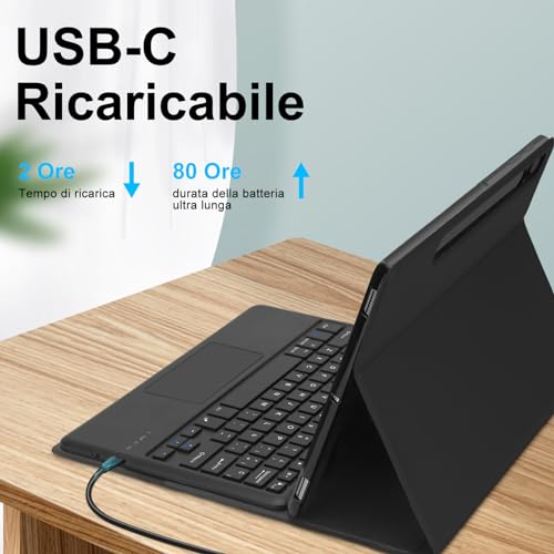 AVNICUD Teclado para Samsung Galaxy Tab S8 Plus 5G - Funda Teclado para Samsung Galaxy Tab S7 FE 2021,Teclado Español Ñ Magnético con Touchpad para Samsung Tab S8+/S7+/S7 FE 12.4 Pulgadas, Negro