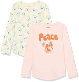 Amazon Essentials Disney | Marvel | Star Wars | Frozen | Princess Girls' Long-Sleeve T-Shirts, Pack of 2, Minnie/Peace, 4-5 Years