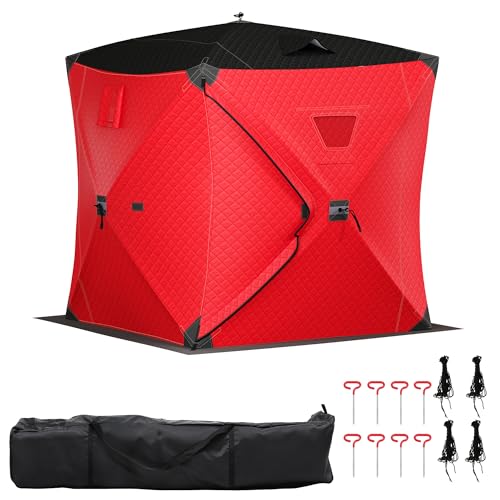 YITAHOME Ice Fishing Tent - 3-Layer Insulated Shelter for 3-6 Persons, Pop-up Portable Ice Shanty with 2 Doors and Carrying Bag 71"Lx71"W x79"H