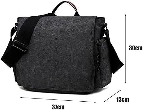 LOSMILE Shoulder Bag Mens,Canvas Messenger Bag.14 Inch Laptop Bag Briefcase for Work School.(Black-M)