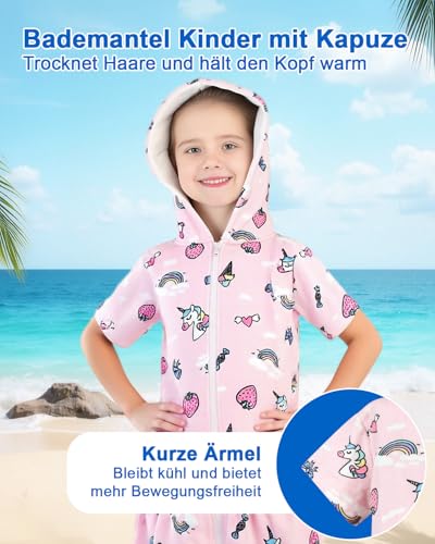 FLYISH DIRECT Bademantel Kinder mit Kapuze, 100% Baumwolle Reißverschluss Kinderbademantel für Jungen Mädchen, Saugfähigkeit Kinder Badeponcho