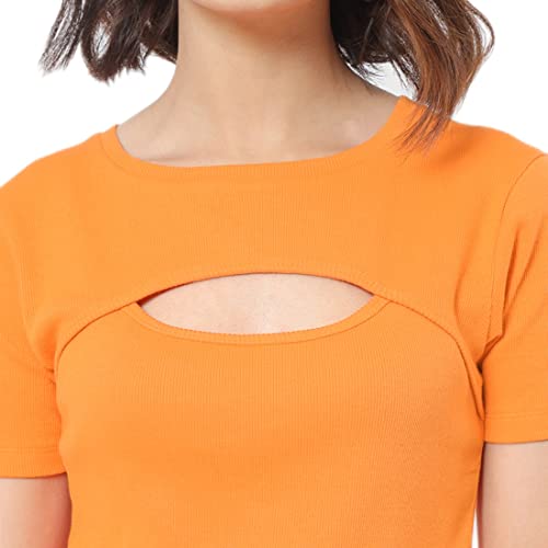 Image of Bewakoof Women's Solid 100% Cotton T-Shirt - Slim Fit, Round Neck, Half Sleeves