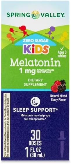 Generic Spring Valley Kid’s Melatonin Liquid Dietary Supplement, 1 fl oz, 1mg, Berry Flavor
