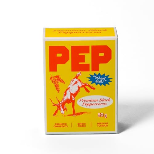 PEP Premium Black Pepper in Refill Pack, Cambodian Single-Origin Whole Black Peppercorns, 50g, Vacuum-Sealed Bag In Box.