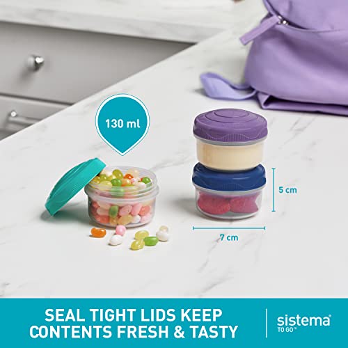 Sistema TO GO Mini Bites Snack Pots | 130 ml | Stackable Snack Boxes for Kids Travel | Food Containers with Lids | 3 Count