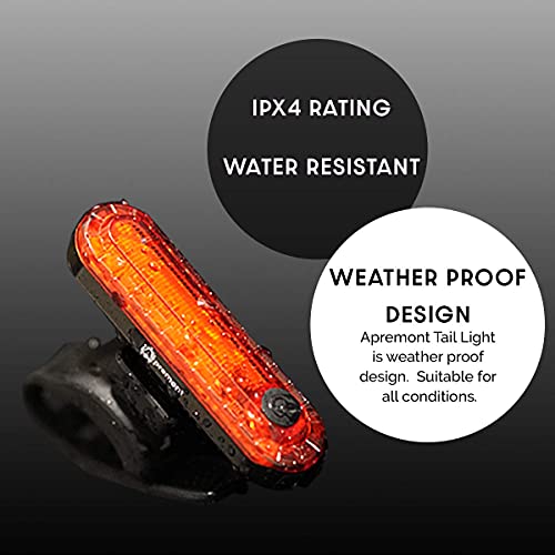 Apremont - Bright Rechargeable Rear Bike Light Set - Suit Day & Night Riding - Safety Taillights for cycling road, gravel or mountain - Mount on helmet, skateboard, backpack, wheelchair, mtb & scooter