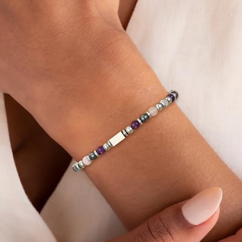 Image of Natural Healing Crystal Bracelet for Women, Triple Protection Anxiety Relief New Beginnings Good Luck Empath Protection Jewelry Gift for Friends Daughter Mom 6.5+1.8 Inches