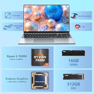 2025 Laptop with AMD Ryzen 7430U Processor( 6C/12T,up to 4.3GHz) (Beat i7-1355U) , Laptop Computer Win 11 Pro, Traditional Laptops 16GB DDR4 512GB SSD 15.6"Full HD IPS Display 1MP Camera Type-C BT 5.0