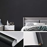 Solid Black Color Wallpaper 17.71'×118' Matte Removable Self-Adhesive Wall Paper Easy to Clean Peel...