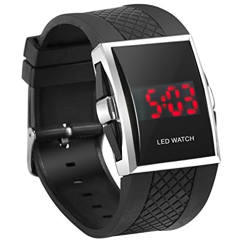 DIGIFLEX Luxury Digital Black Wristwatch - Red LED Light Sport Wrist Watch Cover