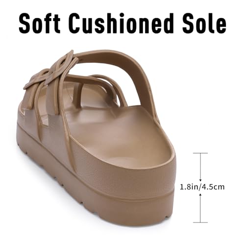 Goosecret Women's Platform Sandals with Arch Support Comfortable Foam Slides Summer Beach Sandals with Adjustable Buckle Brown, 36 — view 6