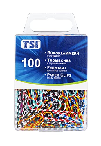 TSI 48019 Büroklammern 28 mm, 100-er Packung, farbig gestreift Cover