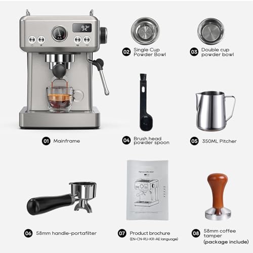 Gecheer H10A Halbautomatische Espressomaschine, 19 Bar Druck, programmierbare Kaffeemaschine mit Dampfstab und Tassenwärmer, für Heim-Barista 10 Gecheer H10A Halbautomatische Espressomaschine, 19 Bar Druck, programmierbare Kaffeemaschine mit Dampfstab und Tassenwärmer, für Heim-Barista