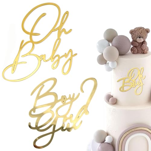 Oh Baby Cake Topper Oro Acrílico,Cake Decoración,Accesorio de Pastel Decoración,baby Shower Productos para Fiesta de Genero,Pañales Gender Reveal Decoración de Fiesta Decoración para Baby Shower