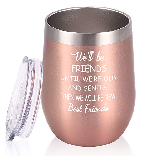 Lifecapido 12 oz Wine Tumbler with Lid and Straw, We’ll Be Friends until