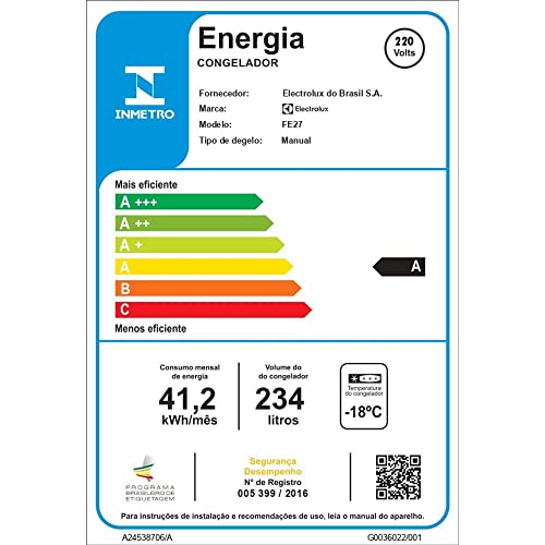 Freezer Electrolux Vertical 234L FE27, Branco
