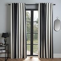 OHS 2 Panel Ultra Blackout Curtains Stripes Print Velvet, Bedroom Curtains Eyelet Ring Top Noise Reducing Thermal Insulated Curtain for Living Room, Monochrome-66x90