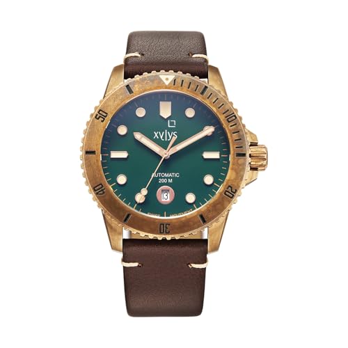 Image of Xylys Mariana with Analog with Date Automatic Green Dial Brown Leather Strap Watch for Men - 40064KL01E
