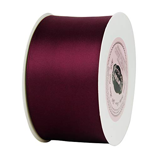 VATIN 2 inches Solid Wine Continuous Double Faced Polyester Satin Ribbon for Craft, Gift Wrapping, Hair Bow, Wedding Deco 25 Yard Spool