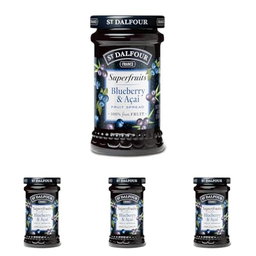 St Dalfour SUPERFRUITS ARÁNDANO & AÇAI | Fruta triturada | Mermelada natural 340gr | 100% fruta sin azúcares añadidos (Paquete de 4)