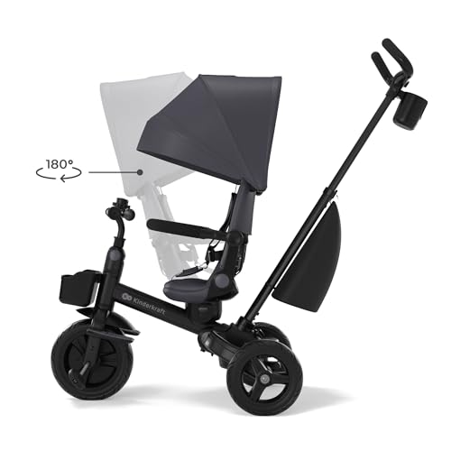 Kinderkraft AVEO 2 PRO Tricycle 6 in 1, CLICK&TWIST Rotating Seat, Reclining Both Directions, Foldable Compact Frame, UPF50+ Canopy, Freewheel, 9 Months to 5 Years, Grey - 7
