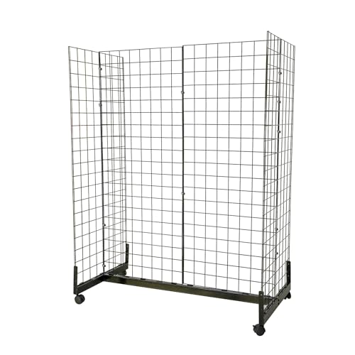 DIYTUNINGS 5' x 2' Grid Wall Panel with Wheels 265 LBS, Gridwall Tower with Rolling Base, Metal Grid Wall Shelf Display Stand Detachable, Craft Show Gridwall Display Rack, Art Display