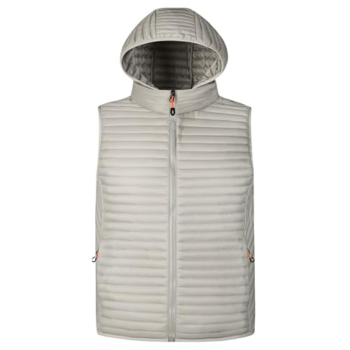 Maiyifu-GJ Men Winter Full Zip Down Vest Coat Thicken Warm Hooded Sleeveless Jacket Lightweight Casual Padded Vest Outerwear (White,XX-Large)