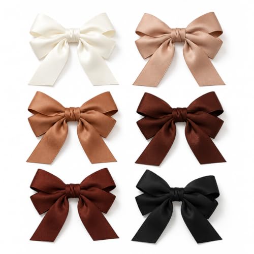 Image of 6 Pack Satin Hair Bows for Women Girls, Bow Hair Clips with Non‑Slip Barrettes, Soft Ribbon Bowknot Hairpin for Curly Straight Ponytail, Hair Accessories for Daily Wedding Party (6 Solid Colours)