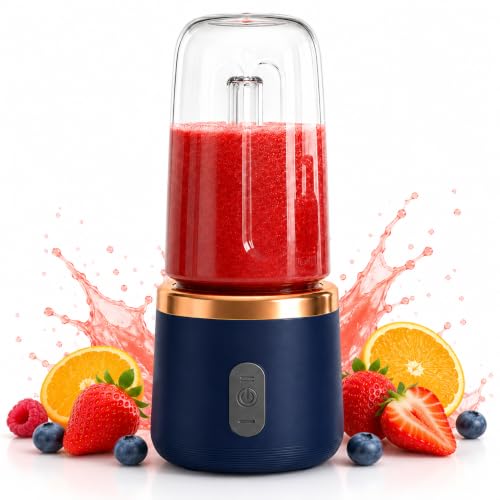 Mini Liquidificador Portátil USB Recarregável com Copo Individual e Lâminas Potentes para Sucos, Shakes, Vitaminas e Bebidas (azul)
