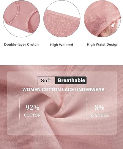 Image of Women's Lace Trim High Waisted Cotton Underwear Full Coverage Ladies Panties Tummy Control Briefs 4 Pack