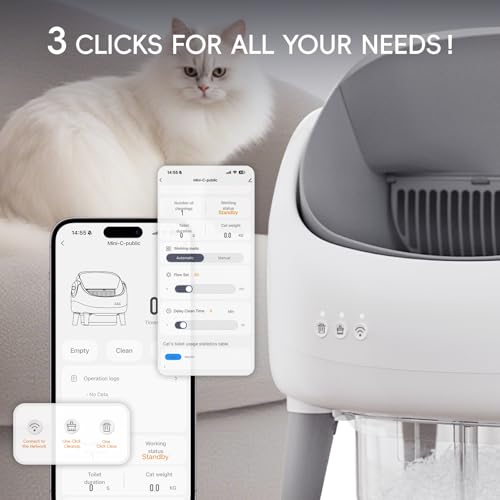 Image of Open-Top Self Cleaning Cat Litter Box, Automatic Cat Litter Box, APP Control,Upgraded Safety Protection, Includes 1 Roll Waste Bag, Grey