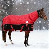 1680D All-Weather Horse Turnout Blanket with Detachable Neck Cover - 280g Medium Weight Winter Horse Blanket, Water-Resistant & Breathable for Cold Weather (72in/135cm)