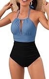 B2prity Women's One Piece Swimsuit Tummy Control Halter Bathing Suit Slimming Supportive Long Torso Friendly Swimwear