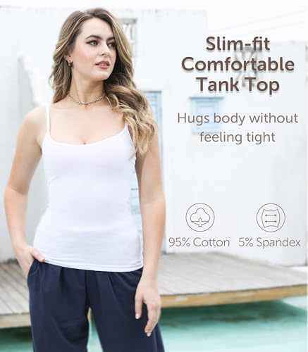 Comfneat Women's 4-Pack Slim-Fit Camisoles Cotton Adjustable Spaghetti Strap Top Underwear2