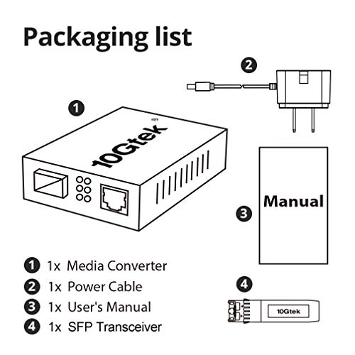 Image of 10Gtek Gigabit Ethernet Media Converter, SingleMode Dual LC Fiber to Ethernet RJ45 Converter for 10 /100 /1000Base-Tx to 1000Base-ZX, UL Certified, 1550-nm, up to 80-km