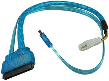 okgear CG 15-Pin Male SATA Power to Male SATA 3.0 and 4-Pin Molex Combo Cable, Latching Connector, UV Blue, Silver Meshing, 18 inches, Power and Data Cable for PC